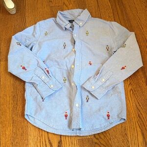 Janie and Jack Blue Button-Up Shirt with Embroidered nutcrackers size 8